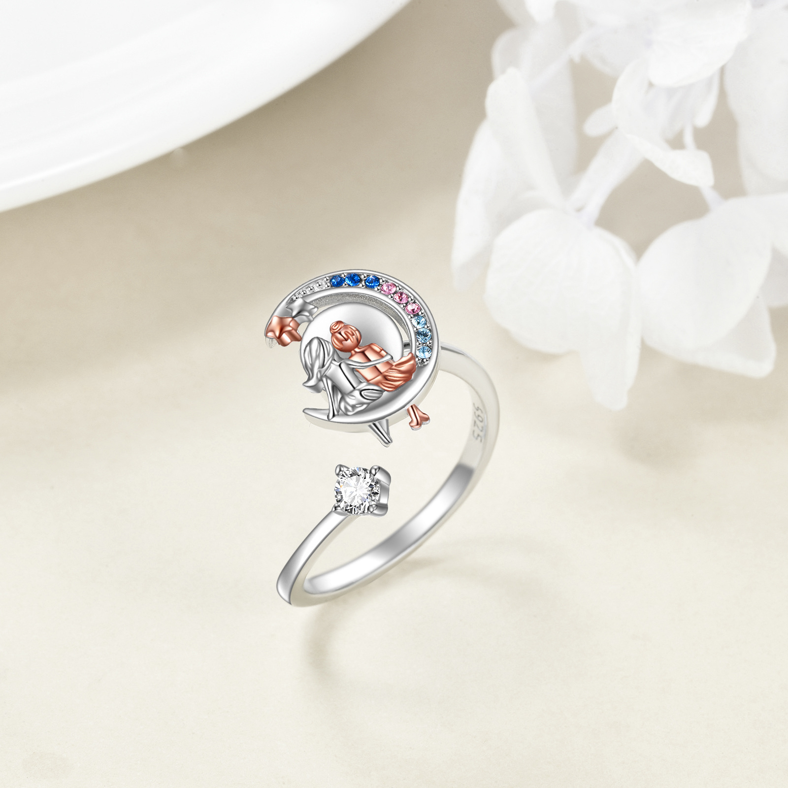   anxiety fidget ring 925 sterling silvery   decompress jewelry gift for women   Product details 0