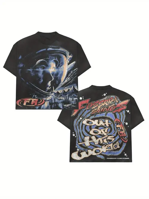 2k mens 100 cotton retro graphic t shirt space astronaut print soft breathable short sleeve round neck casual summer theme party leisure clothing vintage street style durable fabric party attire young adults