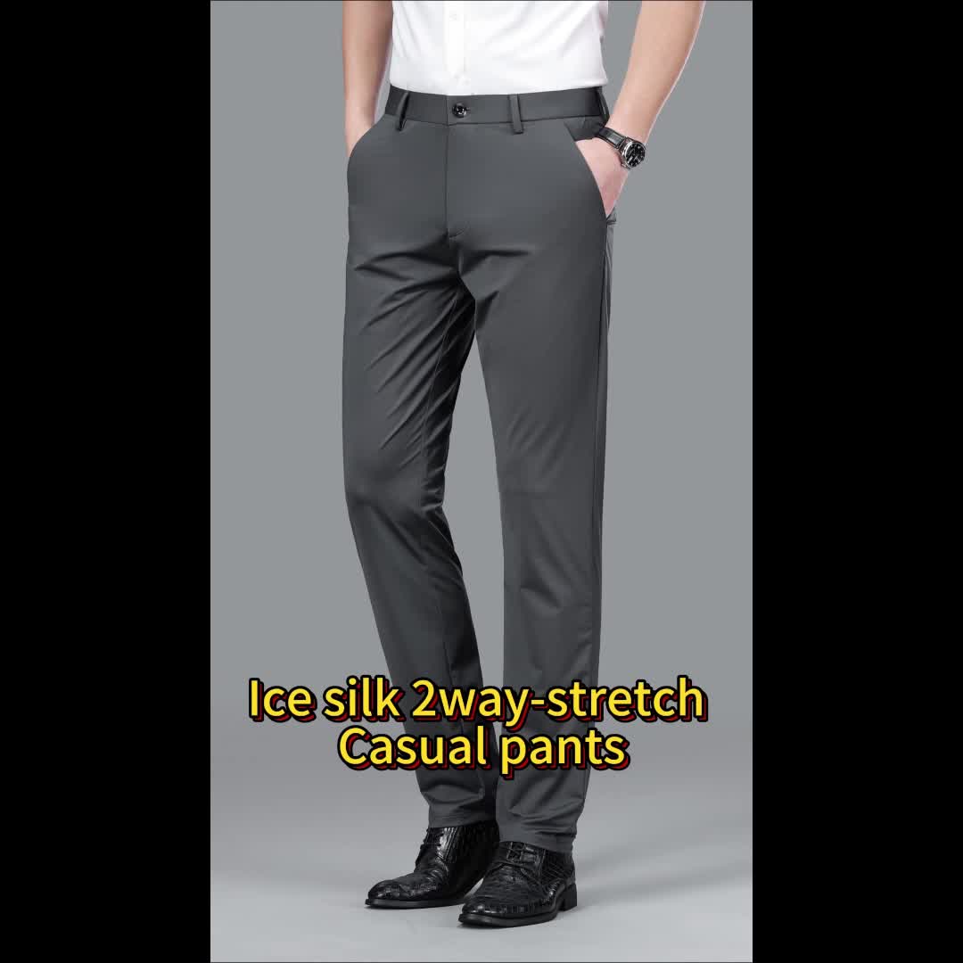 Classic Design Dress Pants, Men's Formal Solid Color Mid Stretch