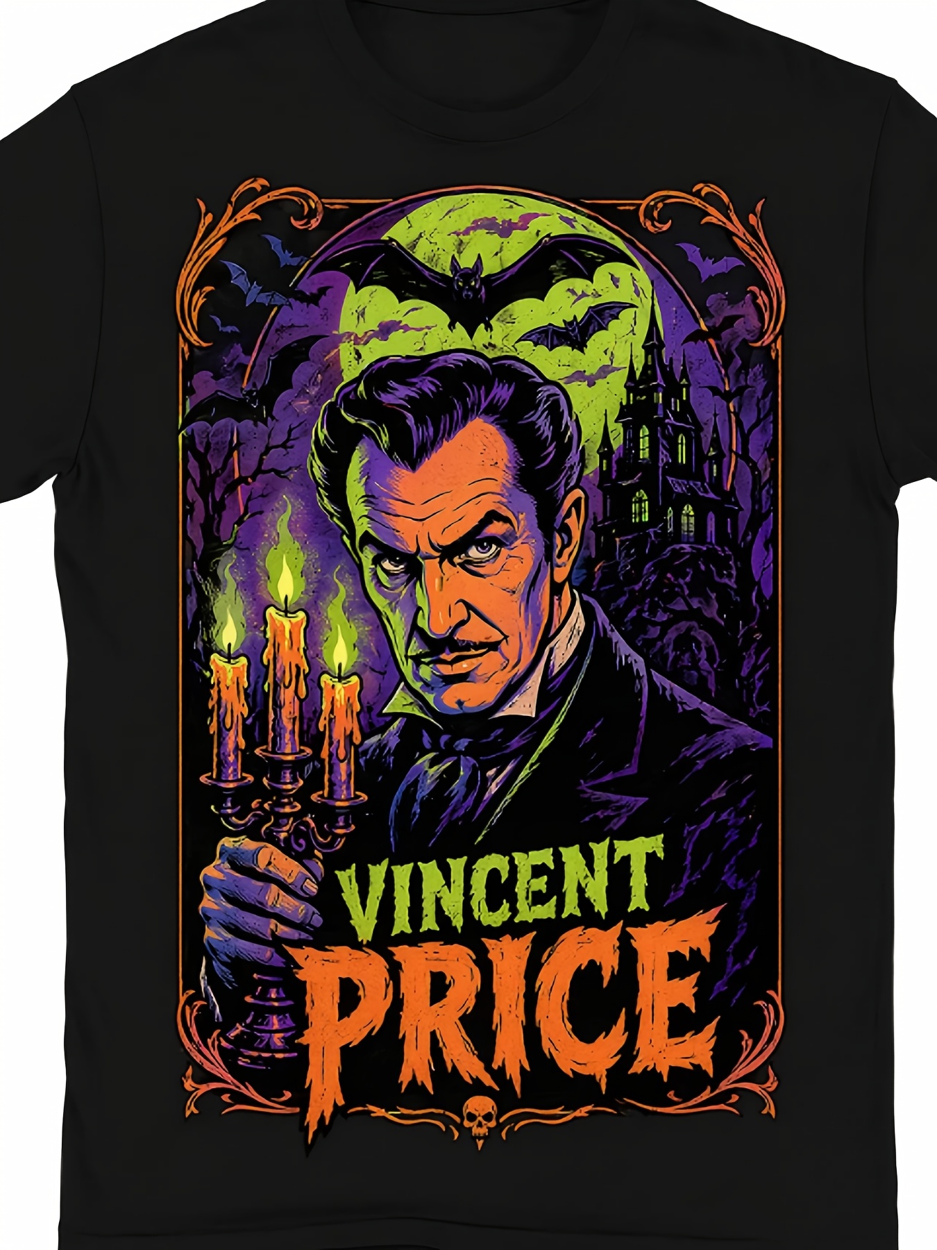 Men'S And Women'S Vincent Price Haunted Castle T-Shirt - 100% Soft Retro Horror Icon Tee, Round Neck Casual Streetwear Suitable for Fans, Machine Washable Gift for Christmas And Daily Wear (Vincent Price Graphic Print), Plus Size