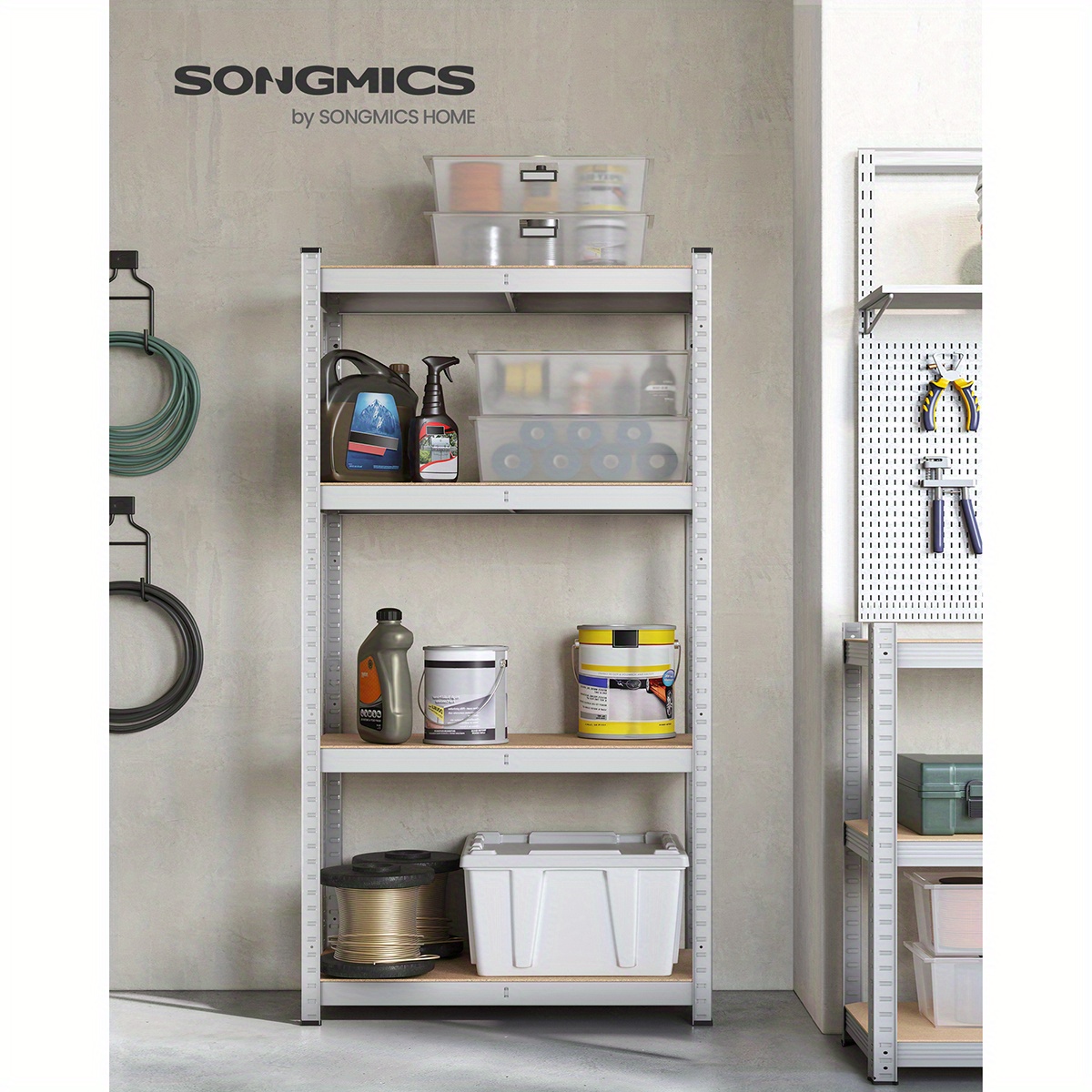 TEMU Unité d'étagères à 4 niveaux SONGMICS, Unité d'étagères en acier pour le stockage, boulons, pour garage, , de charge 520 kg, 40 x 80 x 160 cm,