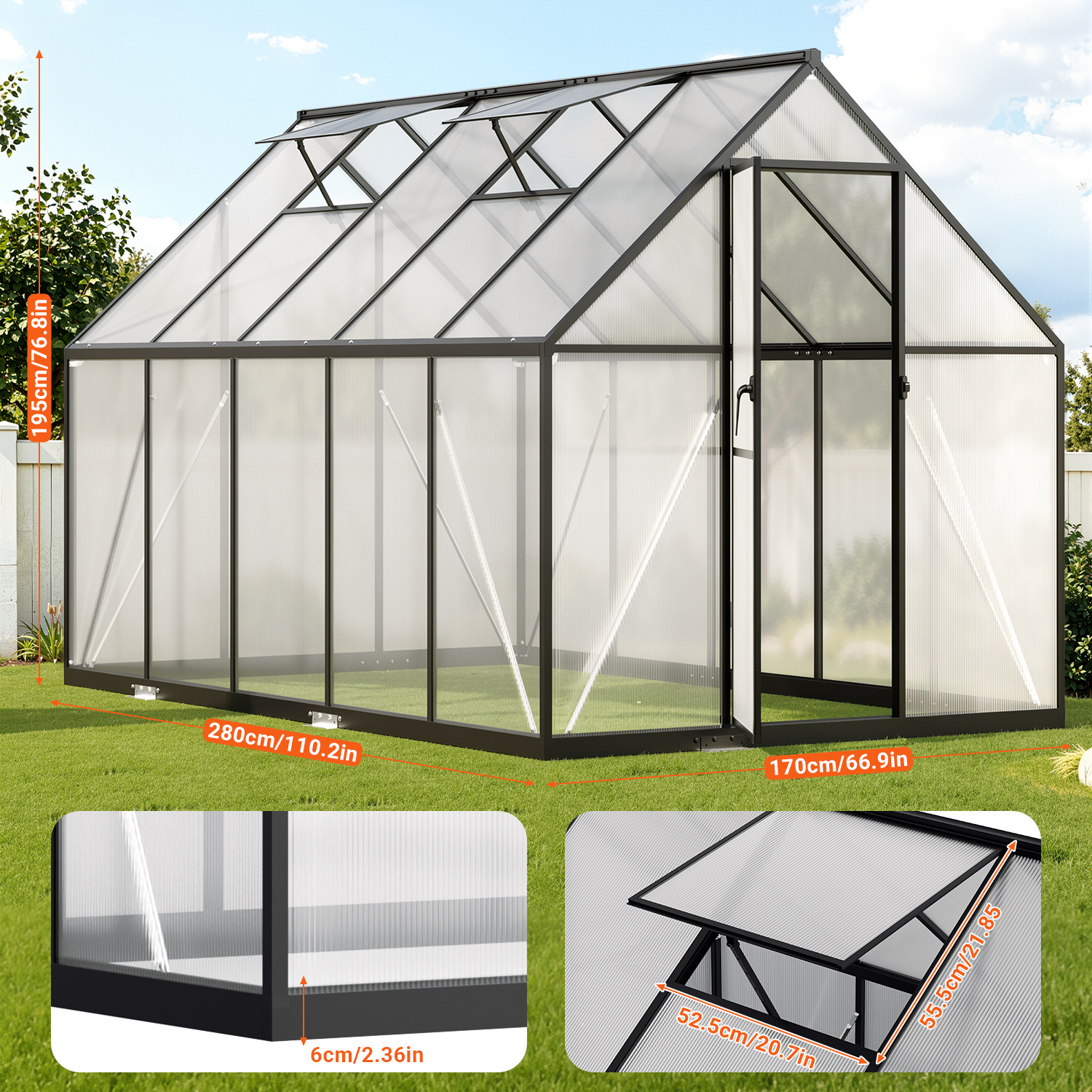 Image of Aluminum Greenhouse, Garden Greenhouse, Multi-wall Panel Greenhouse, Weather-resistant Greenhouse, Tomato-growing Greenhouse With Windows - Ideal For Gardens And Seedling Propagation