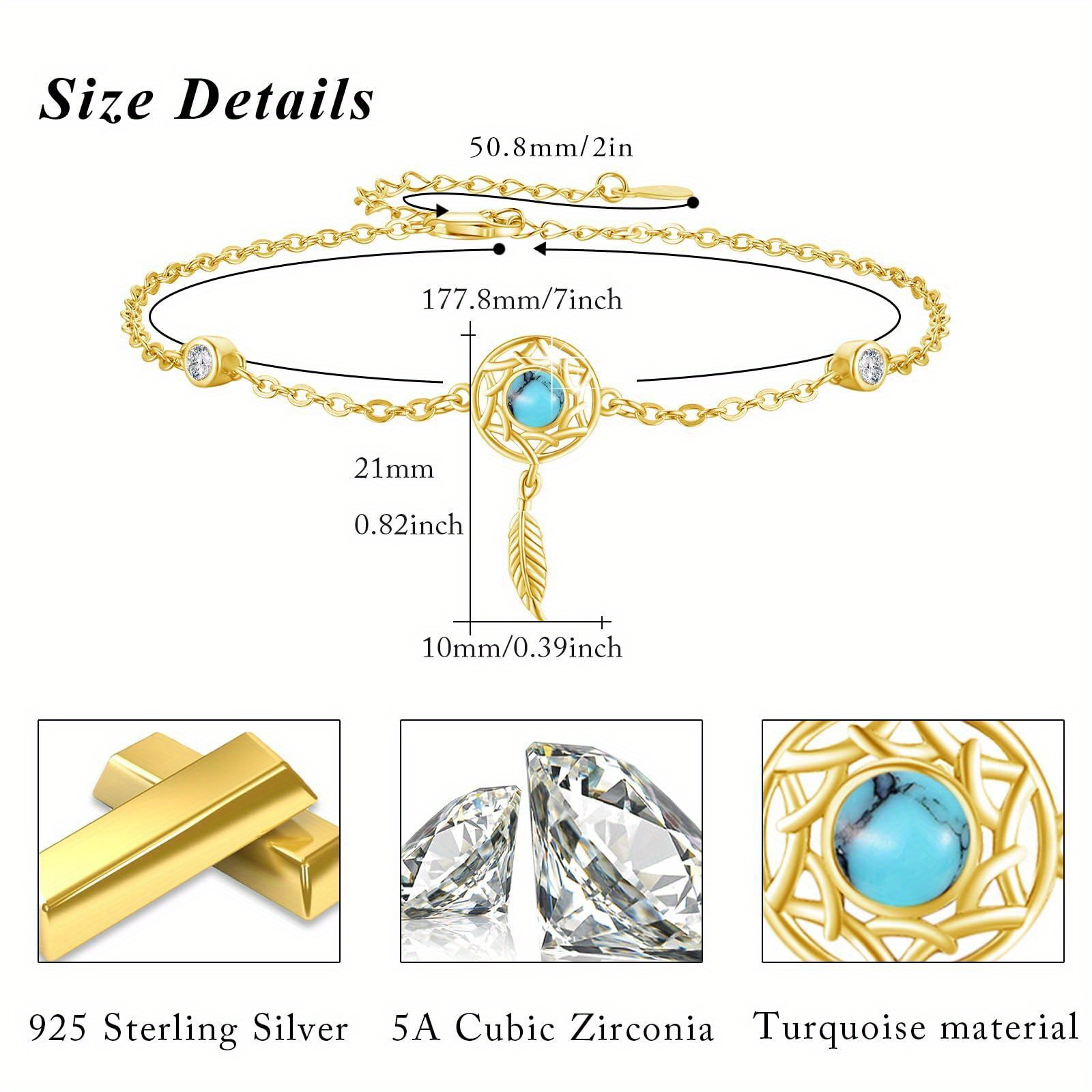 925 Sterling Silver Dream Catcher Bracelet Women's Adjustable Chain Gift