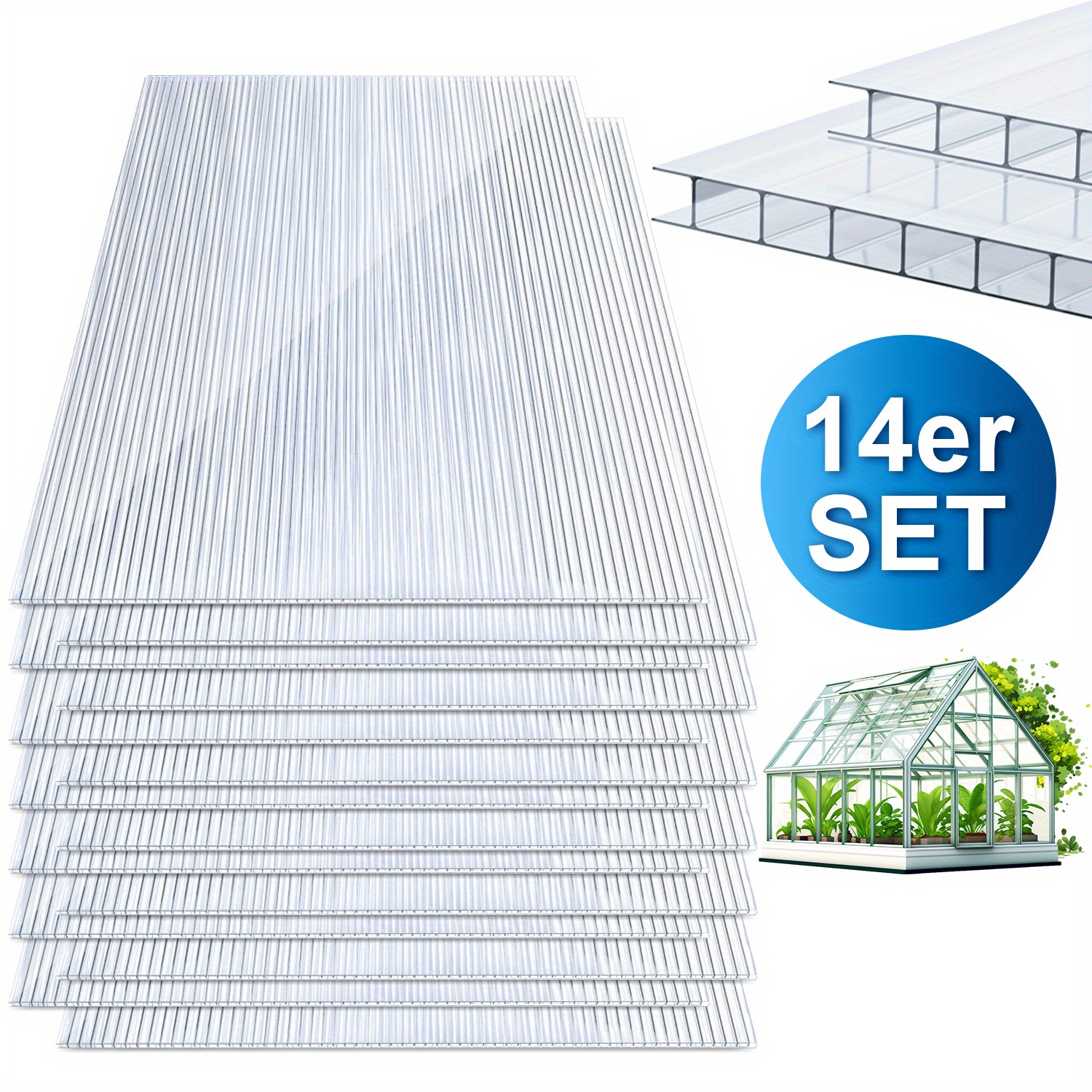 

14x Polycarbonate Corrugated Wall Panels 4mm Double Layer 60.5 X 121cm Greenhouse Panels Uv Resistant Greenhouse, Transparent