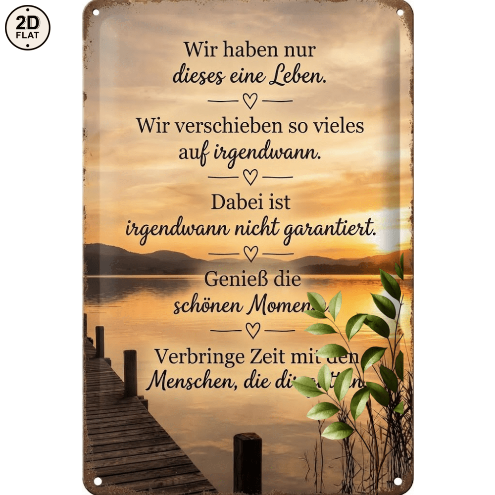 Image of 2d Flat, [2d Flat] 1pc Metal Sign, Sunset Lake Pier, Life Quotes, Perfect For Home, Office, Bar, Outdoor Decor, 20x30cm, 2d Flat