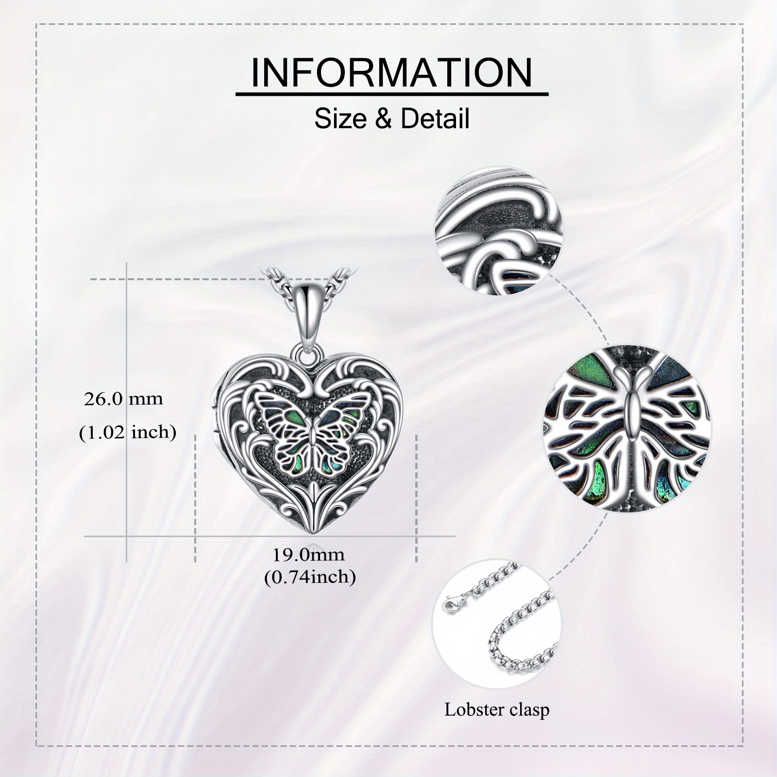 Sterling Silver Butterfly Heart-Shaped Locket Necklace