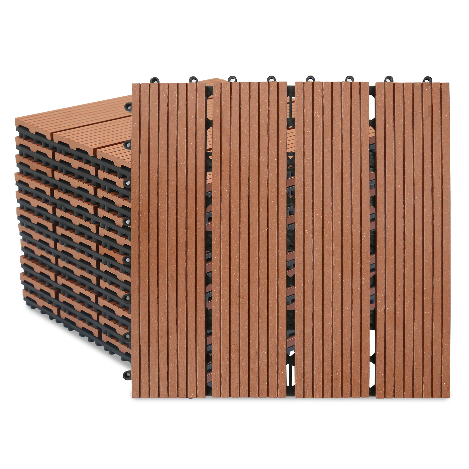 TEMU Carrelage de terrasse WPC 11 pièces / M² carré en bois décoratif à cliquet pour balcon, marron 30 x 30 cm, Revêtement de Sol pour