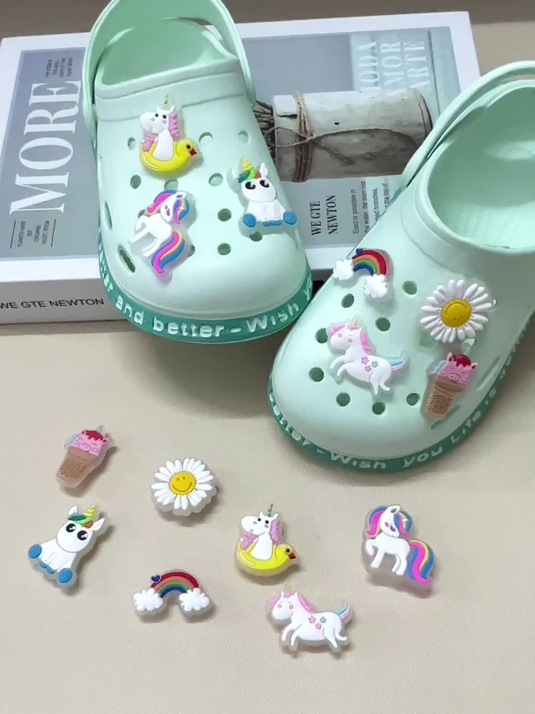 7pcs Luminous Rainbow & Unicorn Shoe Charms for Clog Sandals Shoes  Decoration DIY Accessories PVC Cute Croc Charms Glow in the Dark