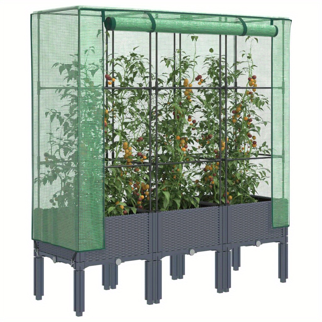 

Spacious Raised Garden Bed With Greenhouse Attachment, 47"x16"x55" - Metal Frame & Mesh Fabric For Plant Growth, Tomatoes & Small Vegetables, Above Ground Garden Bed