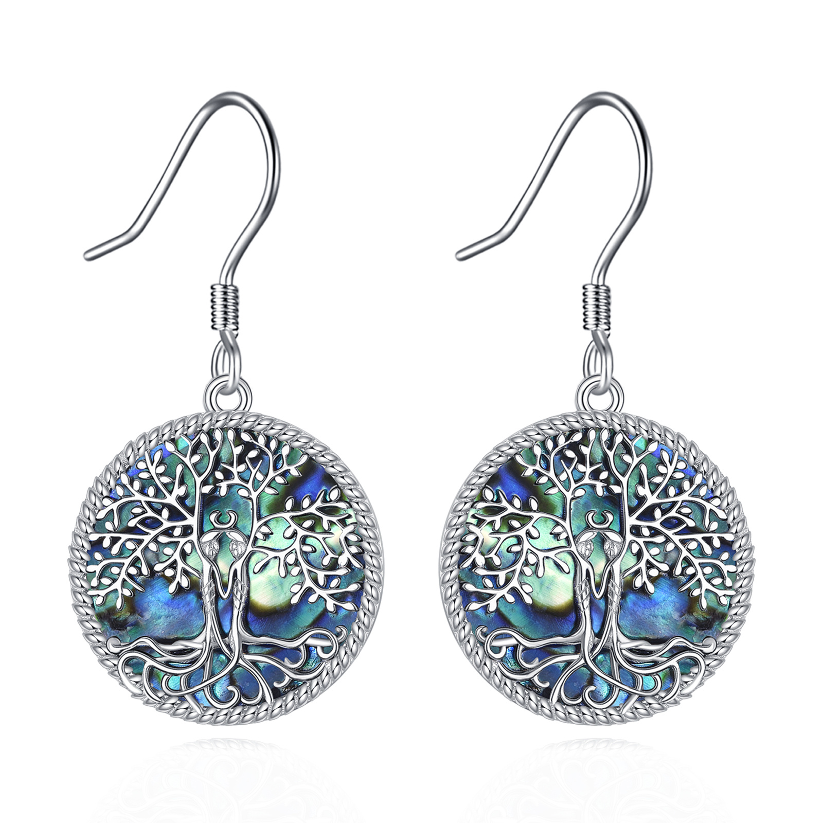 Image of 925 Sterling Silvery Abalone Shell Sister Earrings For Casual Attire By Men And Women; Birthday Presents; Christmas Gifts; Meaningful Gifts; Perfect For