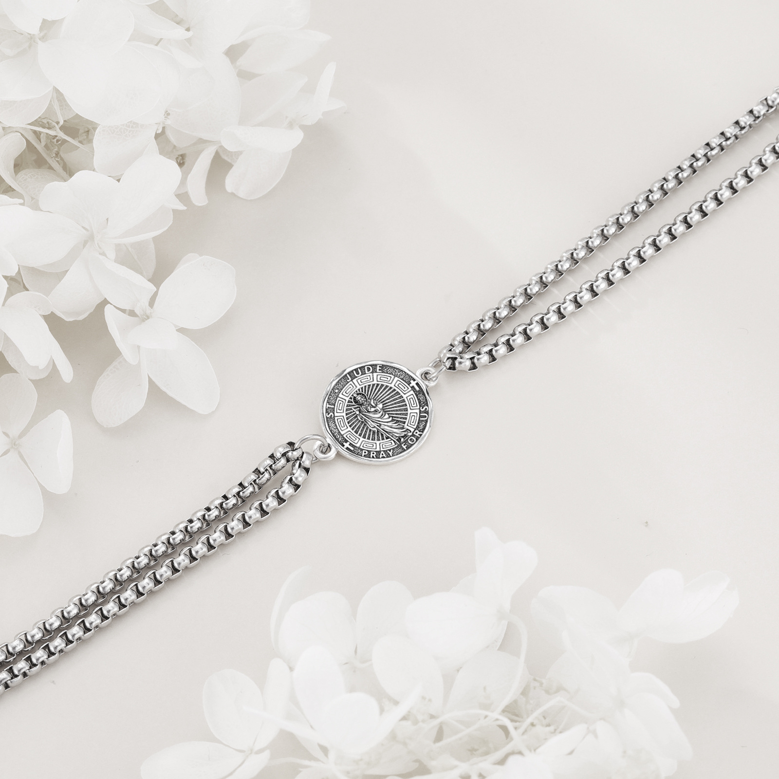 Saint Jude Sterling Silver Religious Protector Bracelet, Gift for Her