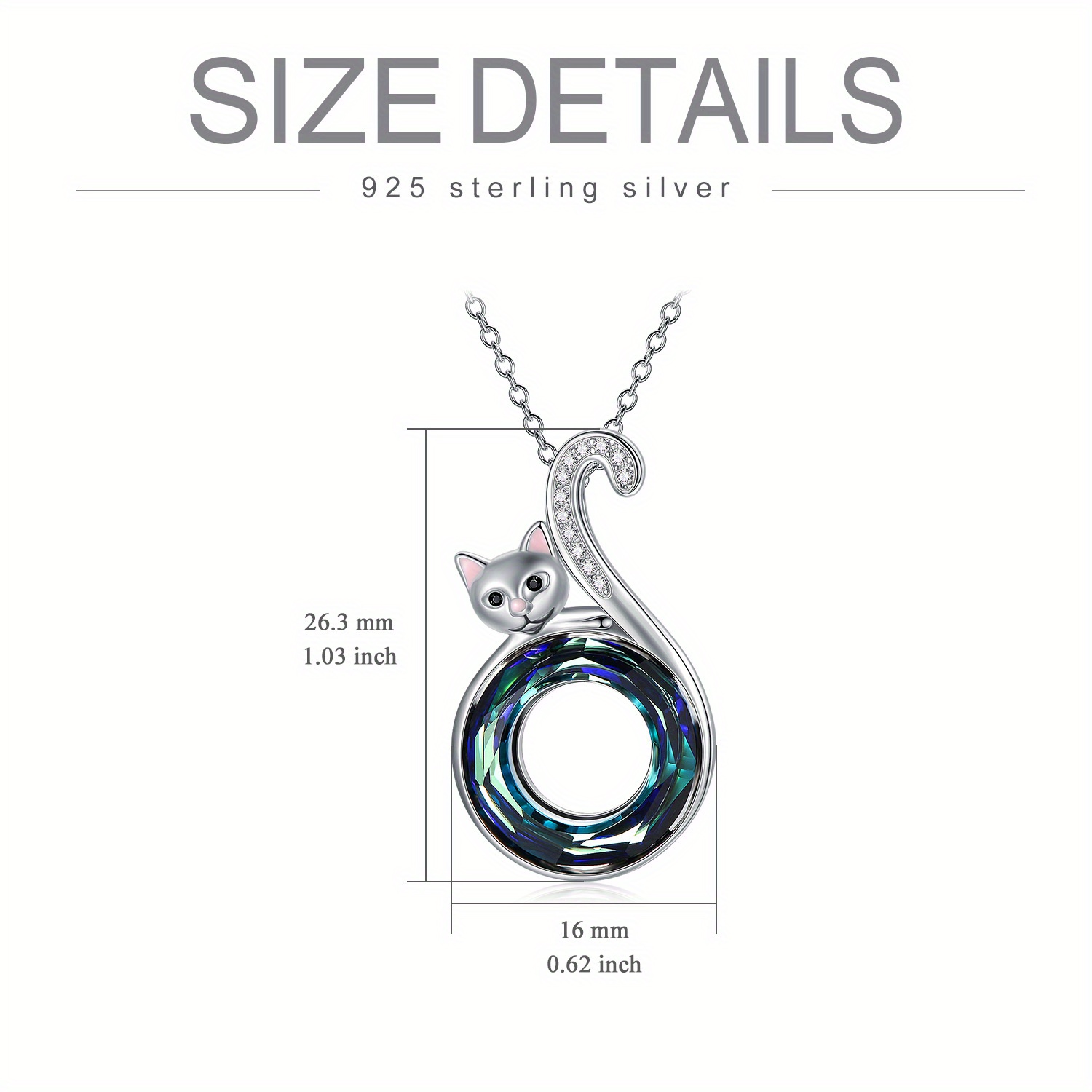 Women's Sterling Silver Cat Necklace with Round Artificial Crystals