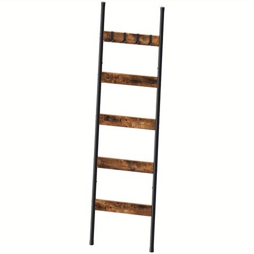 5 tier blanket ladder wooden 160cm blanket quilt towel holder rack decorative ladder easy assembly rustic farmhouse ladder shelf for the living room bedroom bathroom home decor brown