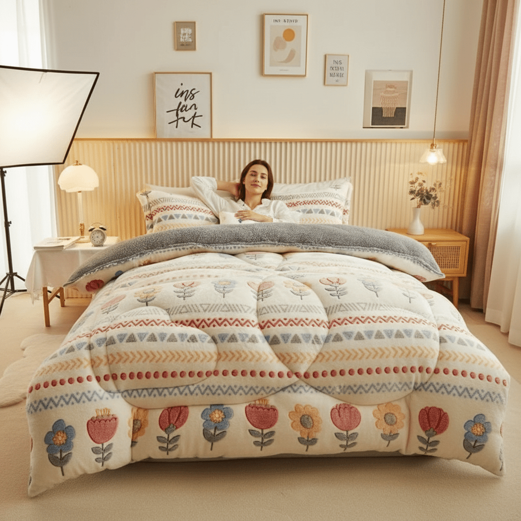 Image of In 5 Sizes This Winter-weight Quilt Features A Geometric Stripe . The Quilt Insert Is A Plush Thick And Warm Blanket Soft And Comfortable