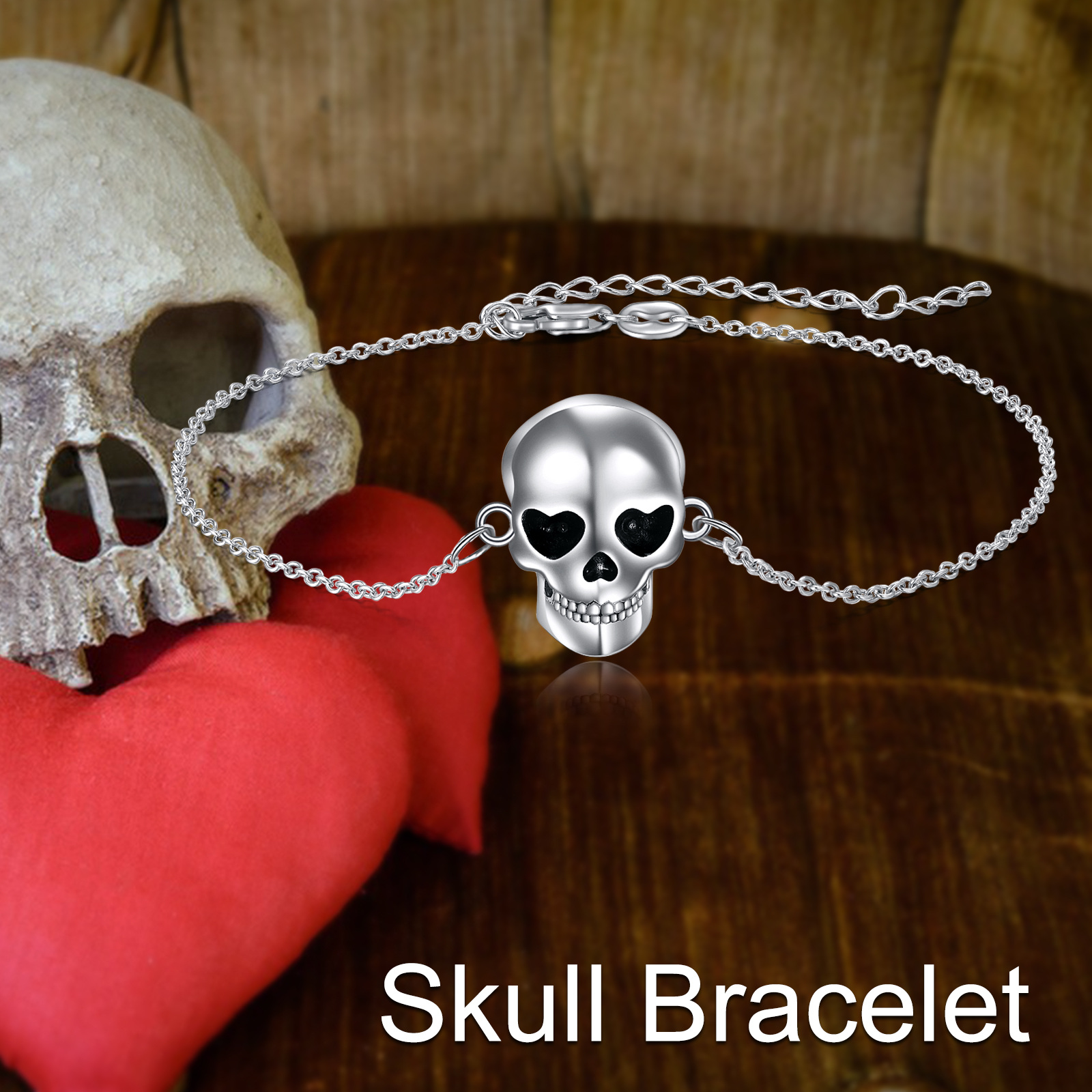 Image of Skull Bracelet 925 Sterling Silvery Gothic Skull Pendant Jewellery Gifts For Women