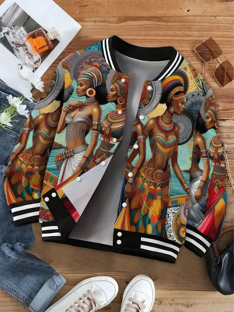 Womens African Print Baseball Jacket Bohemian