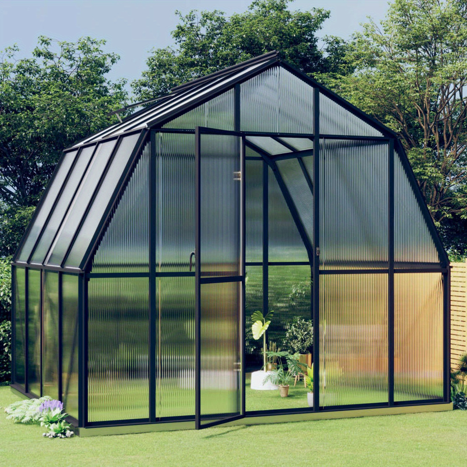 

Greenhouse With Base Frame 6.43 M² Aluminium, Garden Greenhouse, Outdoor Shed For Plants Vegetables, Plant Greenhouse For