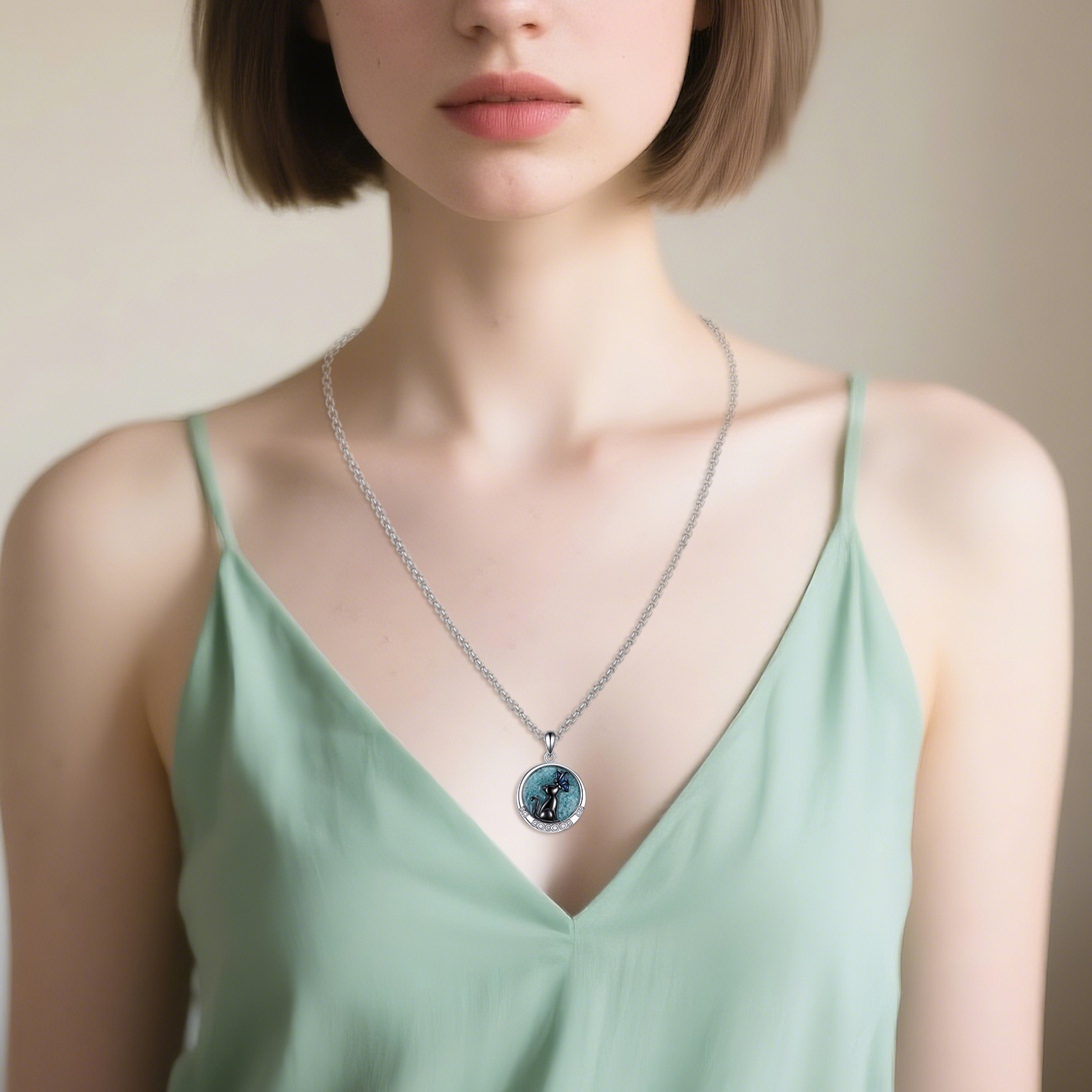925 Sterling Silver Cat Butterfly Necklace, Meaningful Gift