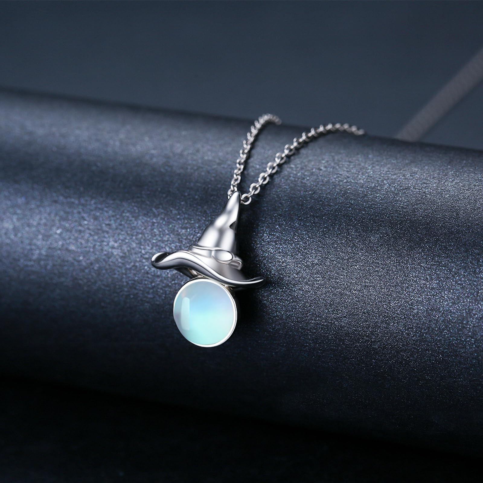 Witch Hat Necklace with Moonstone, Halloween Theme Jewellery