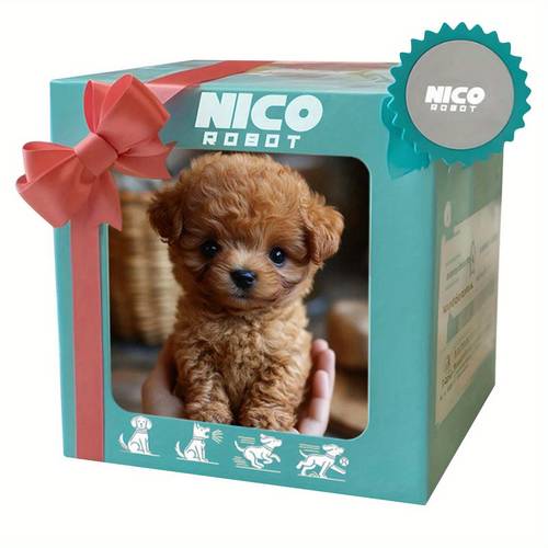 interactive programmable robotic puppy toy with realistic movements sounds light brown plush pet companion toy for motor skills development interactive dog toy packaging design detailed fur texture soft texture material