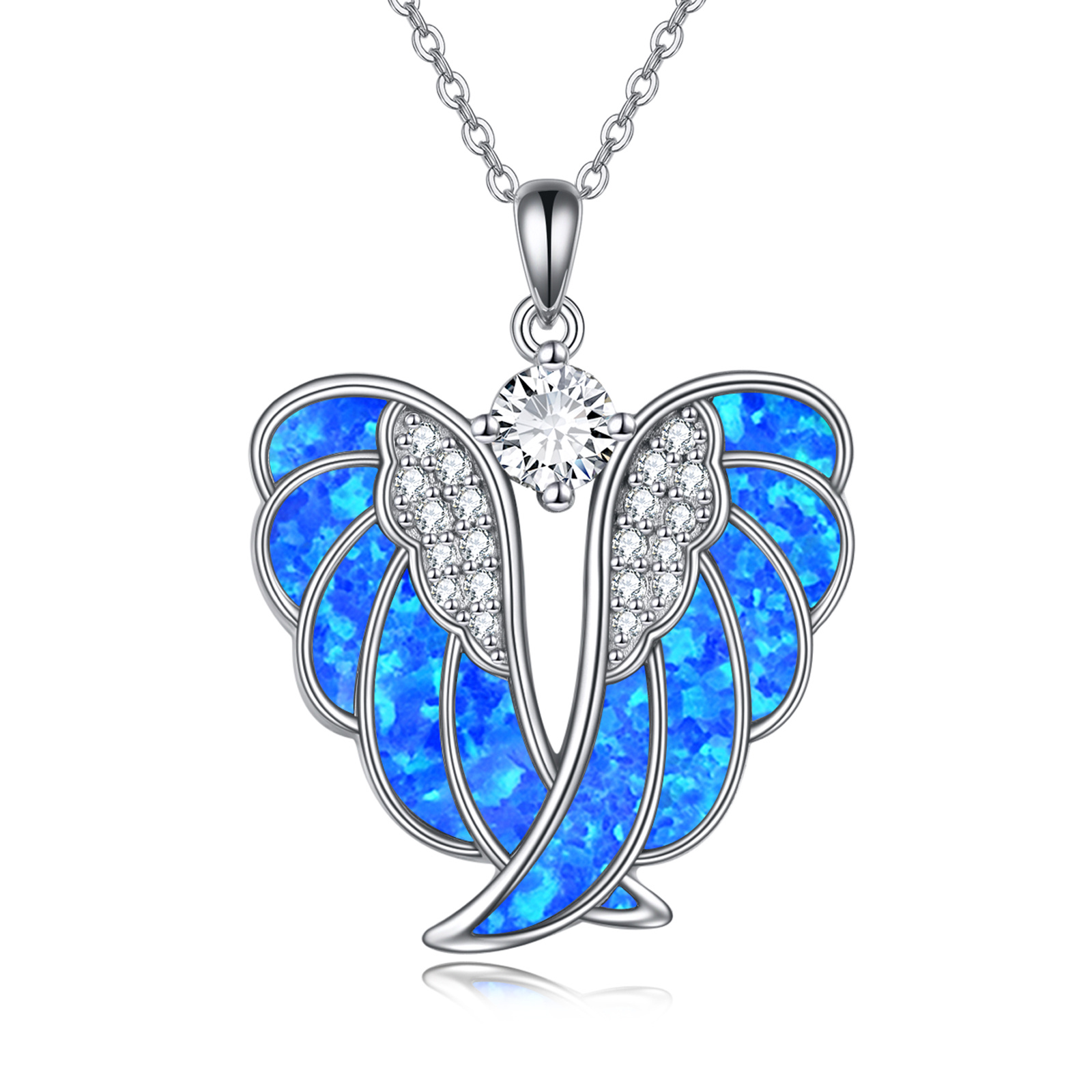 925 Sterling Silver Opal Wing Necklace For Daily Wear, Birthday Gift, Christmas Gift, For
