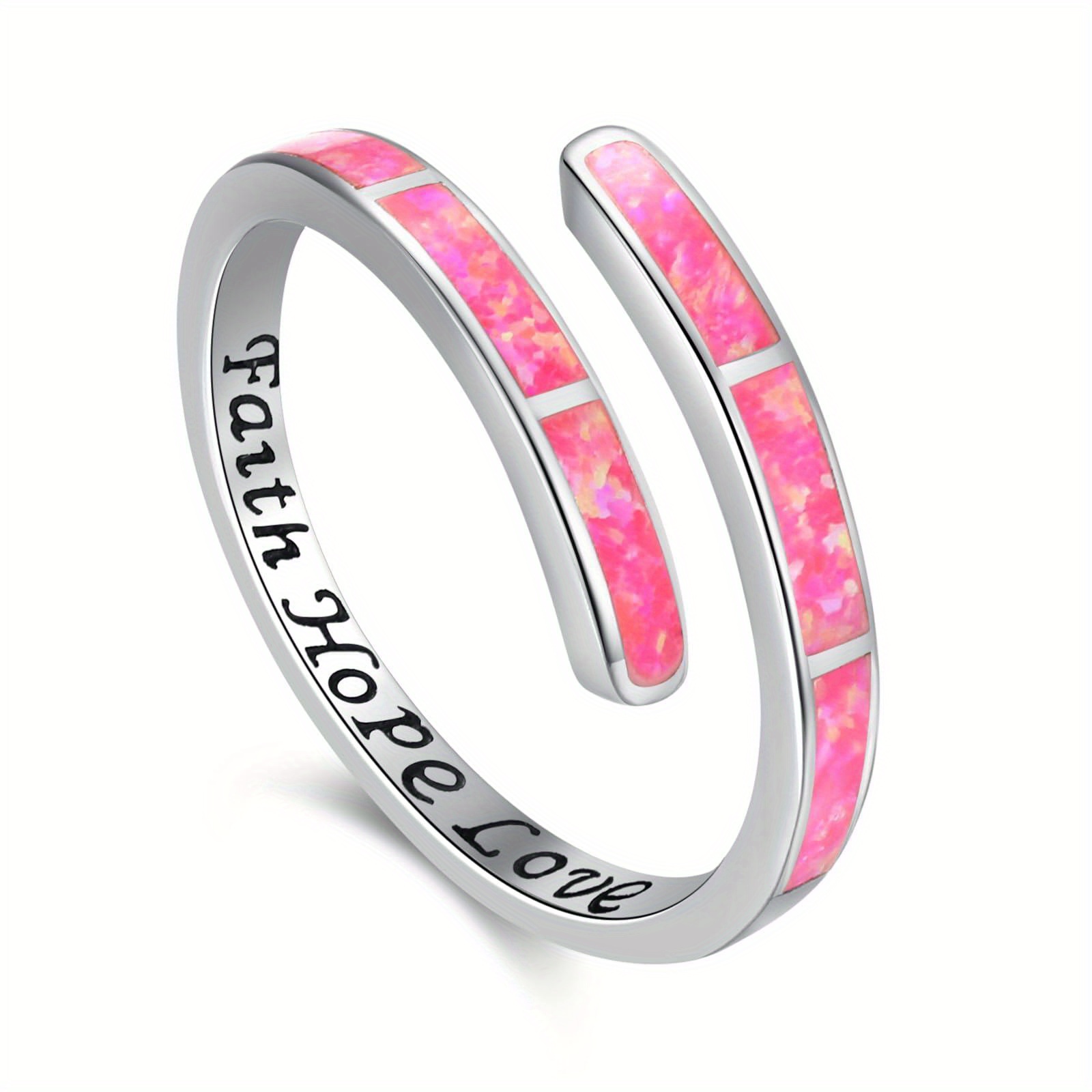 Sterling Silver Hot Pink Opal Ring Adjustable Rings for Women
