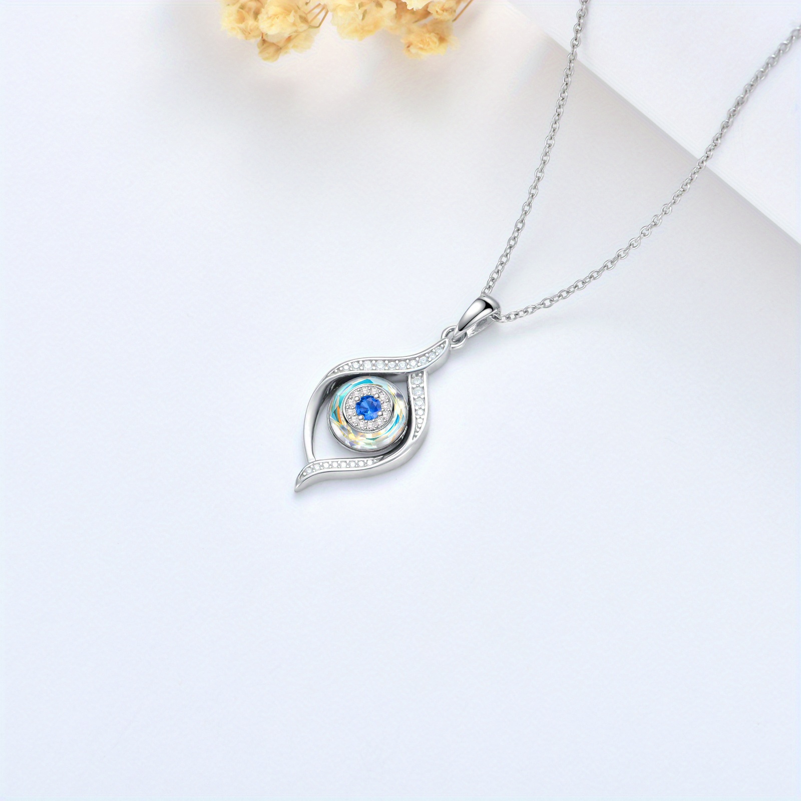 Sterling Silver Evil Eye Pendant Necklace, Greek Eyes Amulet