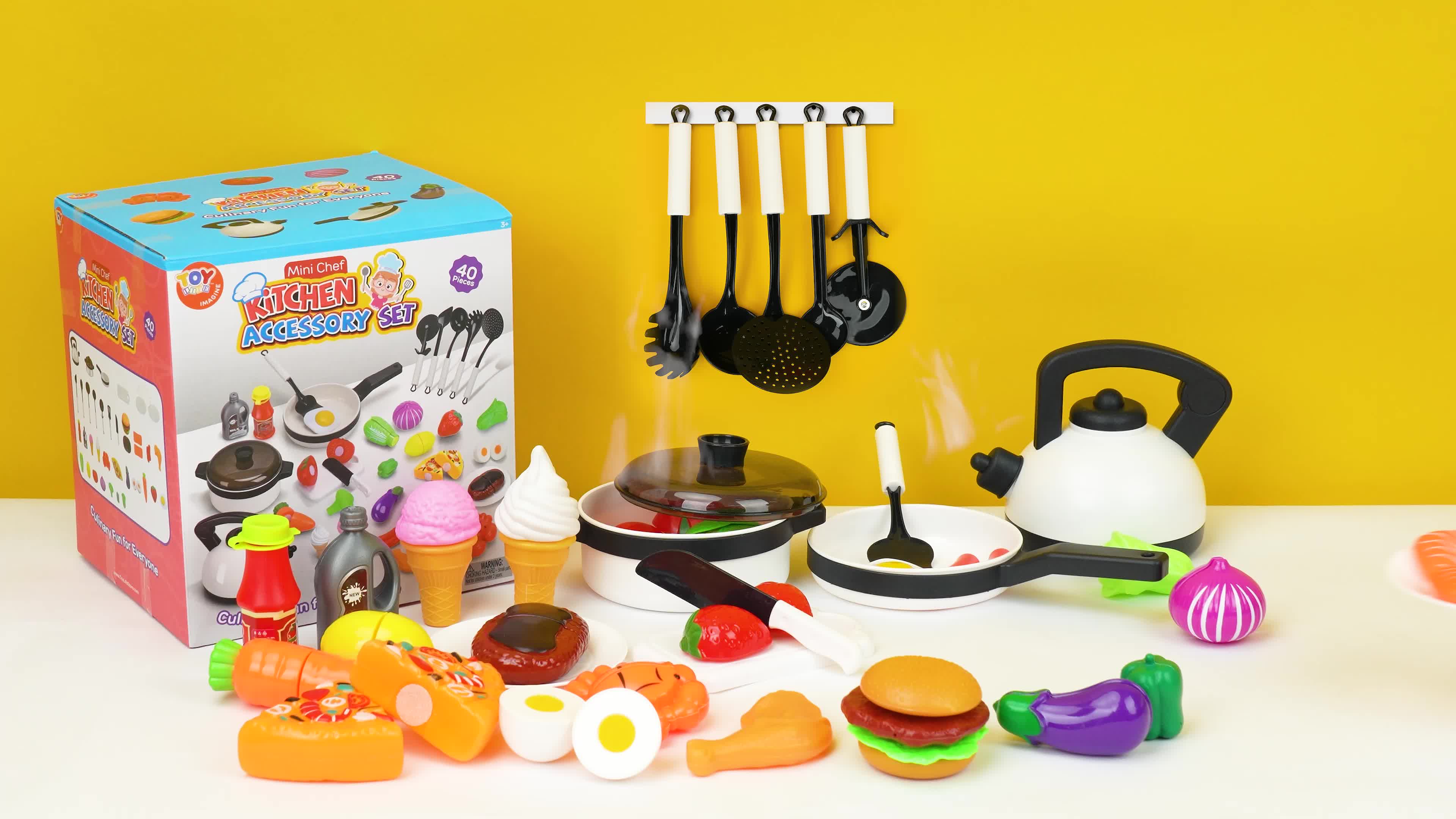 Juego de cocina para niños, accesorios de cocina de juego de simulación,  juego de cocina de juguete de 105 piezas con ollas, sartenes, mini  alimentos