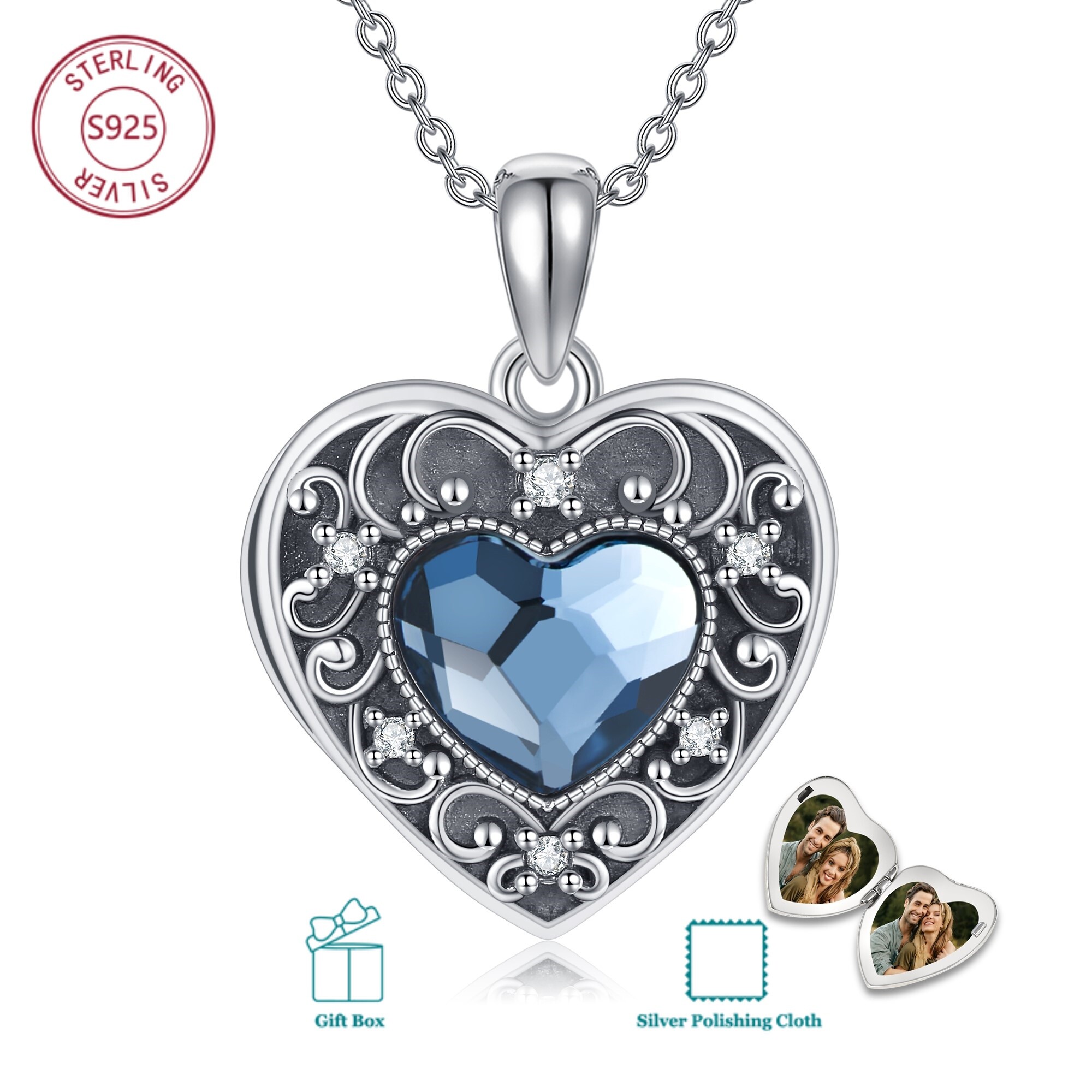Image of S925 Sterling Silvery Locket Necklace With Artificial Crystal Suitable For Men And Women For Daily Wear Birthday Gift Christmas Gift For Hypoallergenic