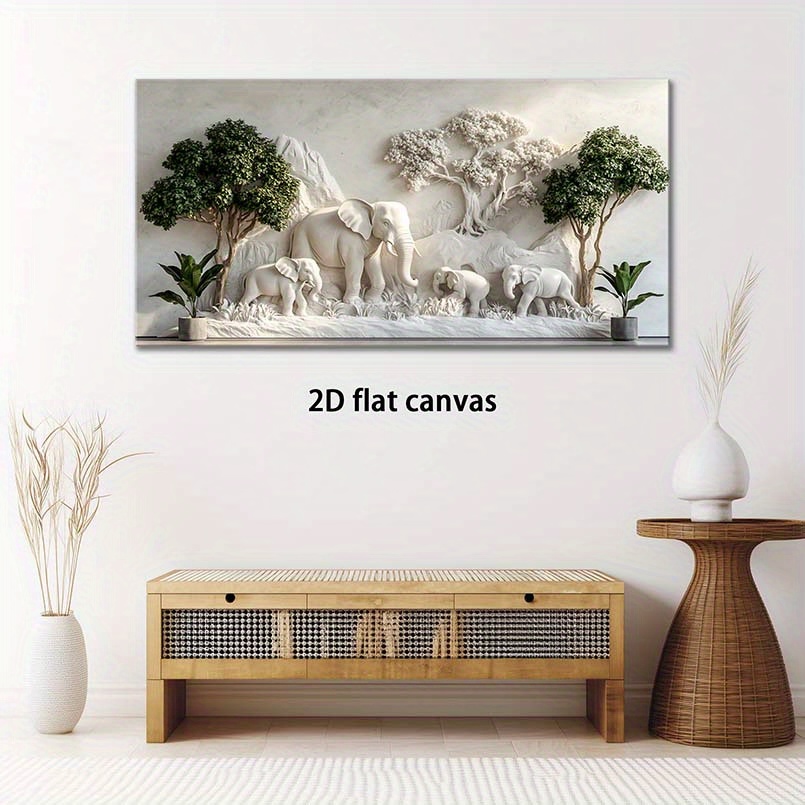 TEMU Mural en Toile 2D Plat, Peinture en d'Éléphant, Impression Encadrée de 1,5 Pouces pour Salle de Bain, Salon, Bureau, Cuisine, Salle à Manger,