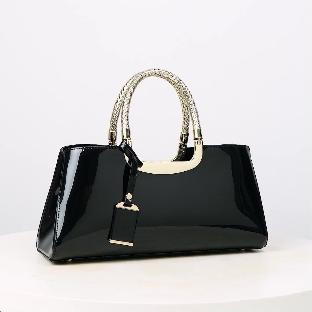 Fashion Patent Leather Handbag, Elegant Crossbody Bag, Women's Top Ring  Satchel Purse