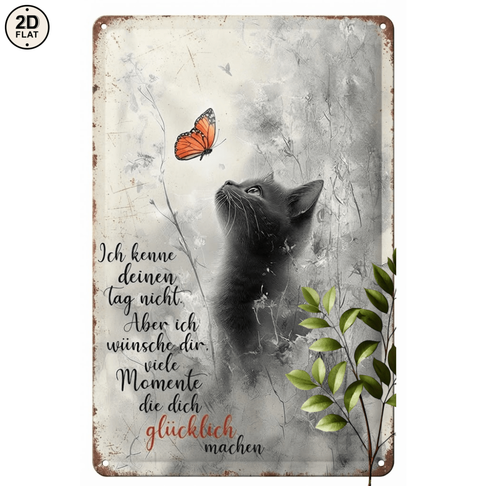 Image of 2d Flat, [2d Flat] 1pc Metal Sign. Cute Cat With " " Perfect For Home, Office, Bar, Outdoor Decor 20x30cm 2d Flat, 2d Flat