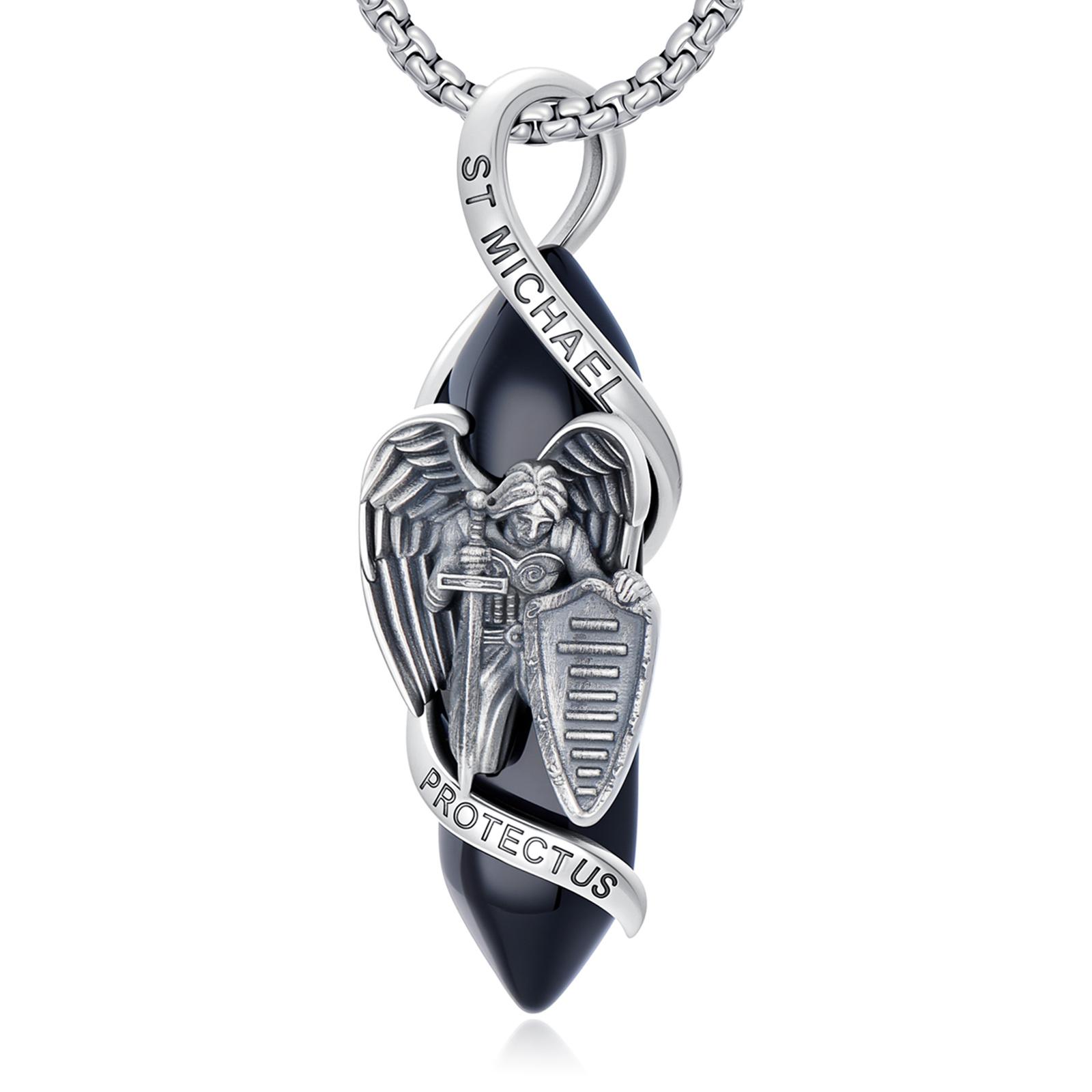 Image of 3d Saint Michael Archangel Necklace For Men, 925 Sterling Silvery Black Pendant, Catholic Christian Protection Jewelry Gift
