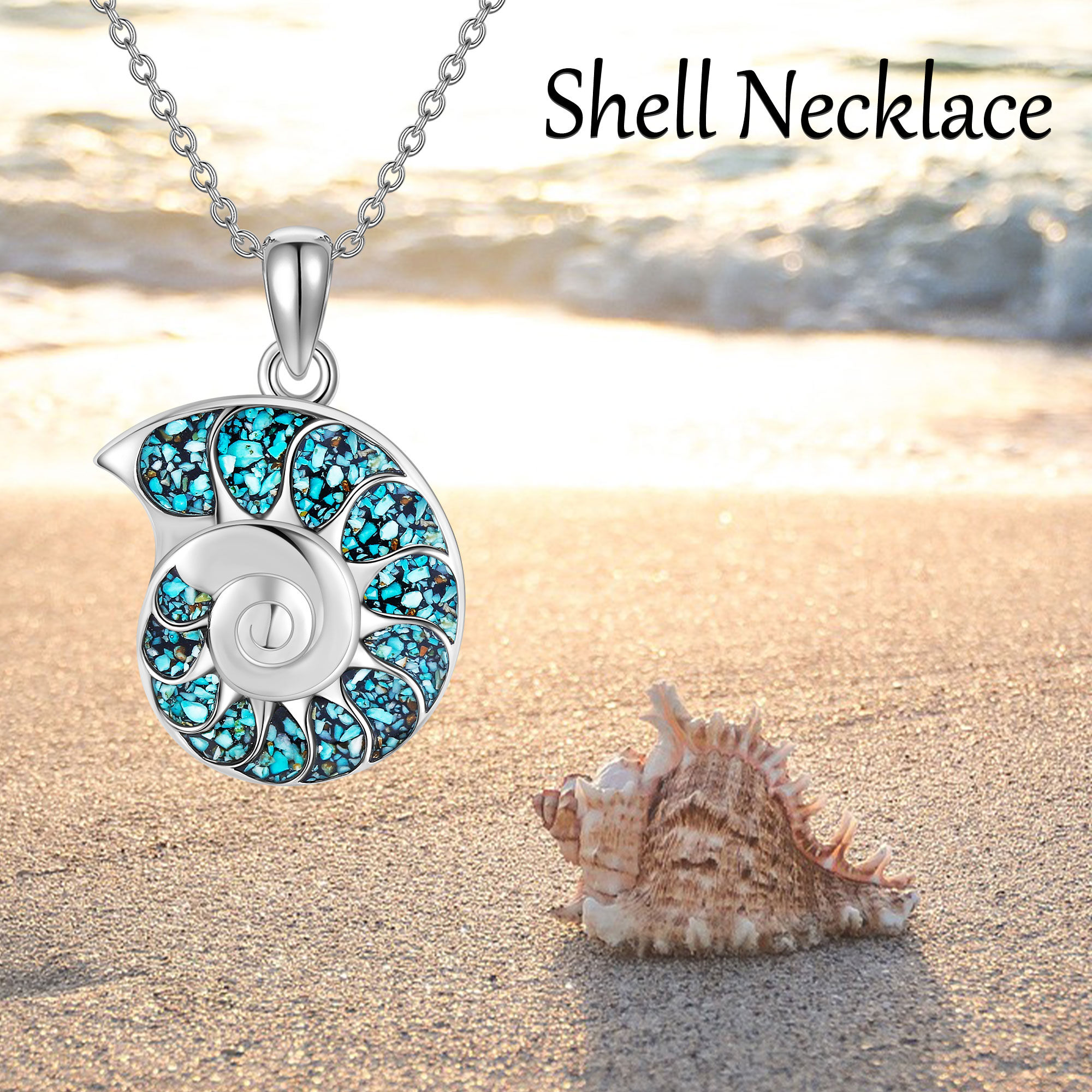 Women's 925 Sterling Silver Shell Necklace with Turquoise