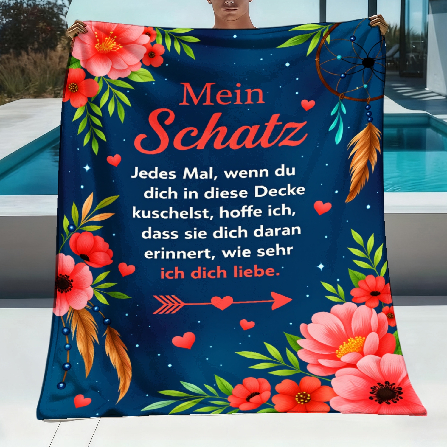 Image of 1pc A German-themed Love Letter Blanket Made Of Soft Flannel, Perfect For Anniversaries And Valentine's Day Gifts, Featuring A With Phrases In German