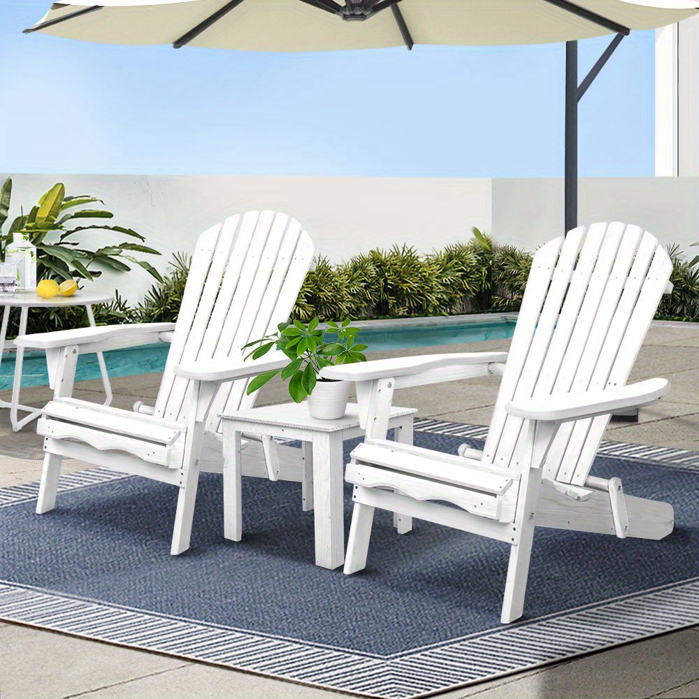 TEMU Gardeon 3pcs Adirondack Outdoor Table And Chairs Set - Foldable Wooden Beach Chairs With Finish, Heavy-duty Hardwood Construction, Open- &