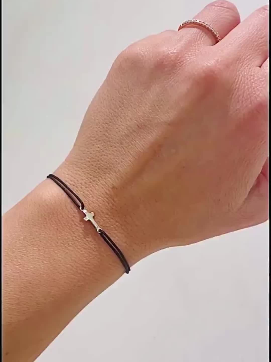 Unisex Cross Charm Bracelet, Sideways Cross String Bracelet
