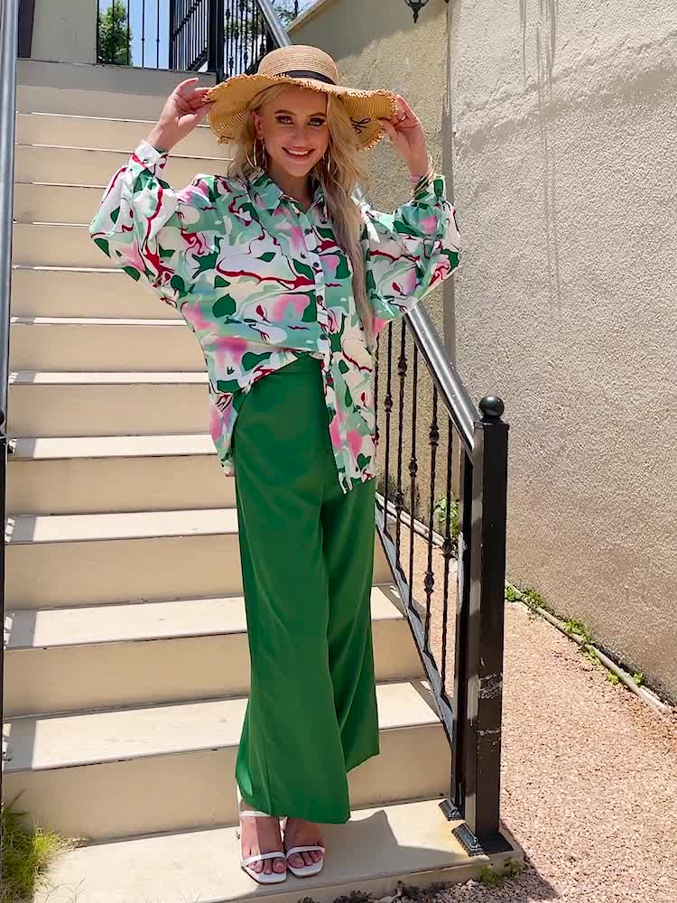 Tie Dye Batwing Sleeve Blouse & High Waist Pantsuits