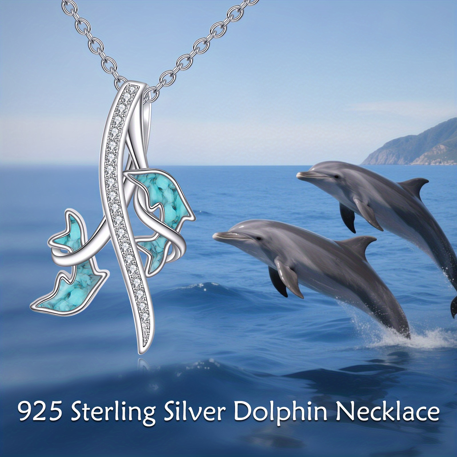 925 Sterling Silver Dolphin Necklace with Zirconia