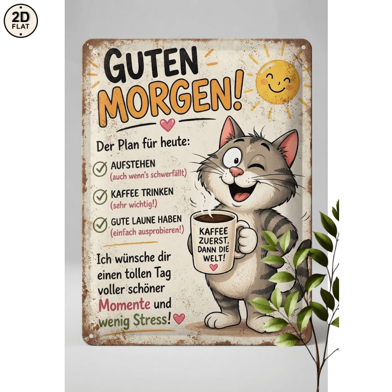Image of 2d Flat - 1pc Metal Sign. Cute Plan German Cartoon Perfect For Home, Office, Bar, Outdoor Decor 20x30cm 2d Flat