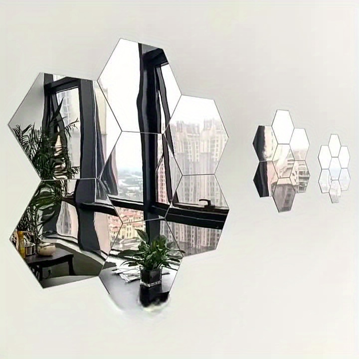 12pcs 3D Hexagon Mirror Wall Decals Self Adhesive Bathroom Removable Stic