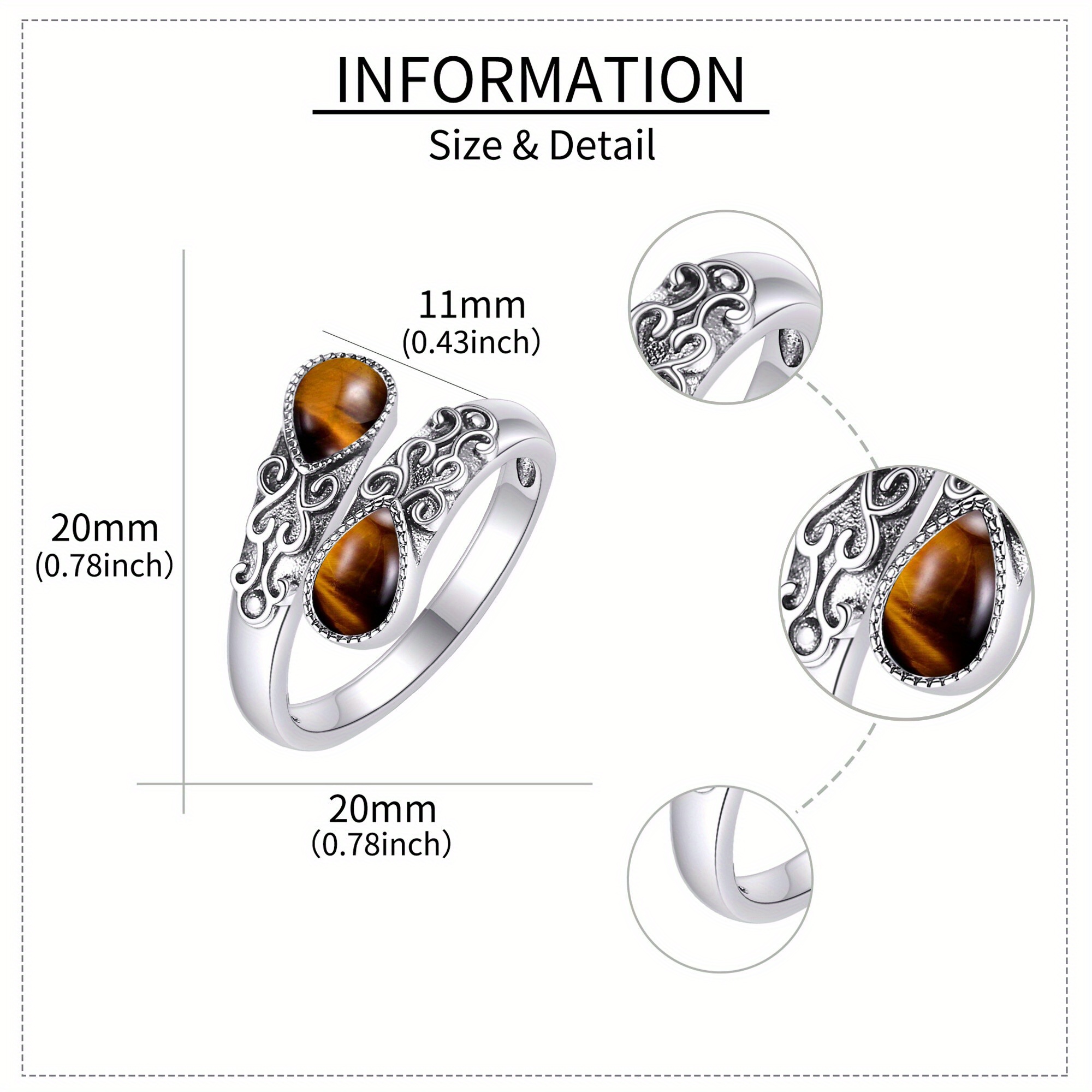 Women's Synthetic Tiger Eye Adjustable Band Ring — Victorian Style
