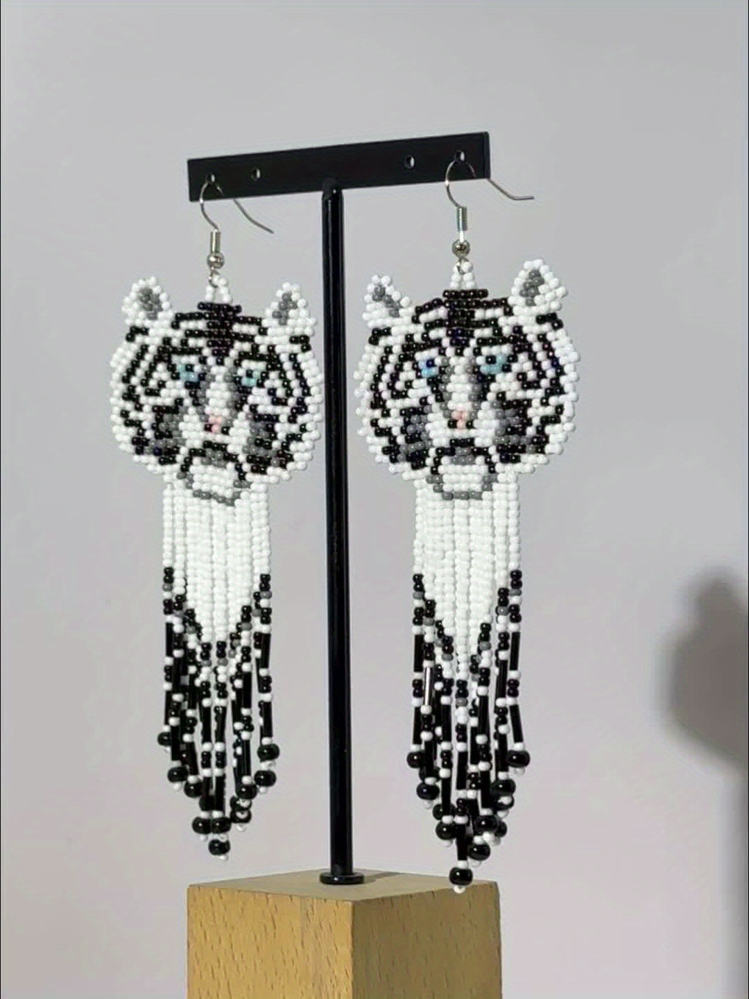 Women's Bohemian Animal Tiger Shape Earrings, Handmade Design