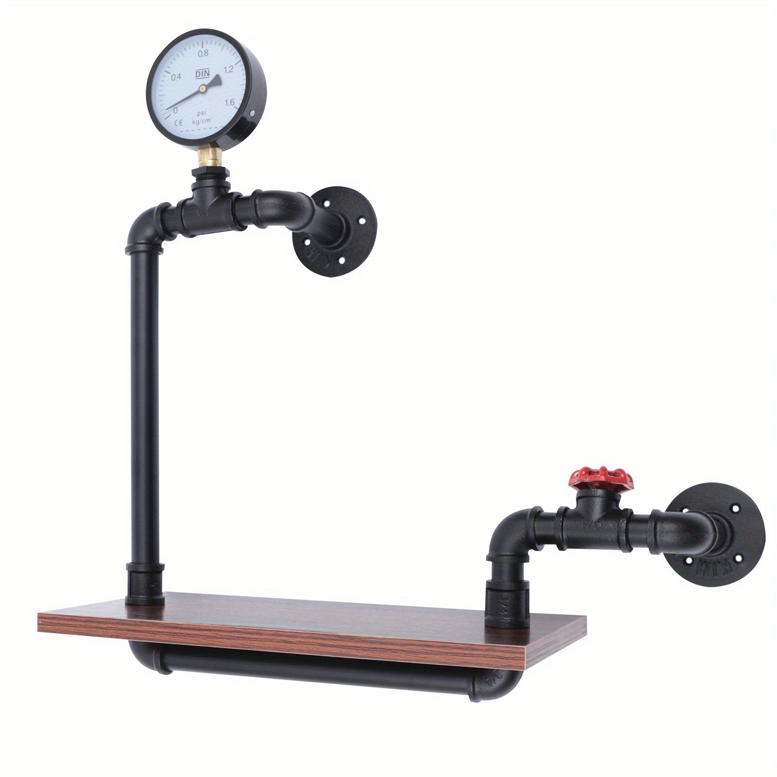 E-shop Utility Racks Retro Schweberegale mit Massivholzplatte und Stahlrohren, Industrielle Wasserzähler-Ventil-Design, Wandmontage, 25 kg Tragkraft,