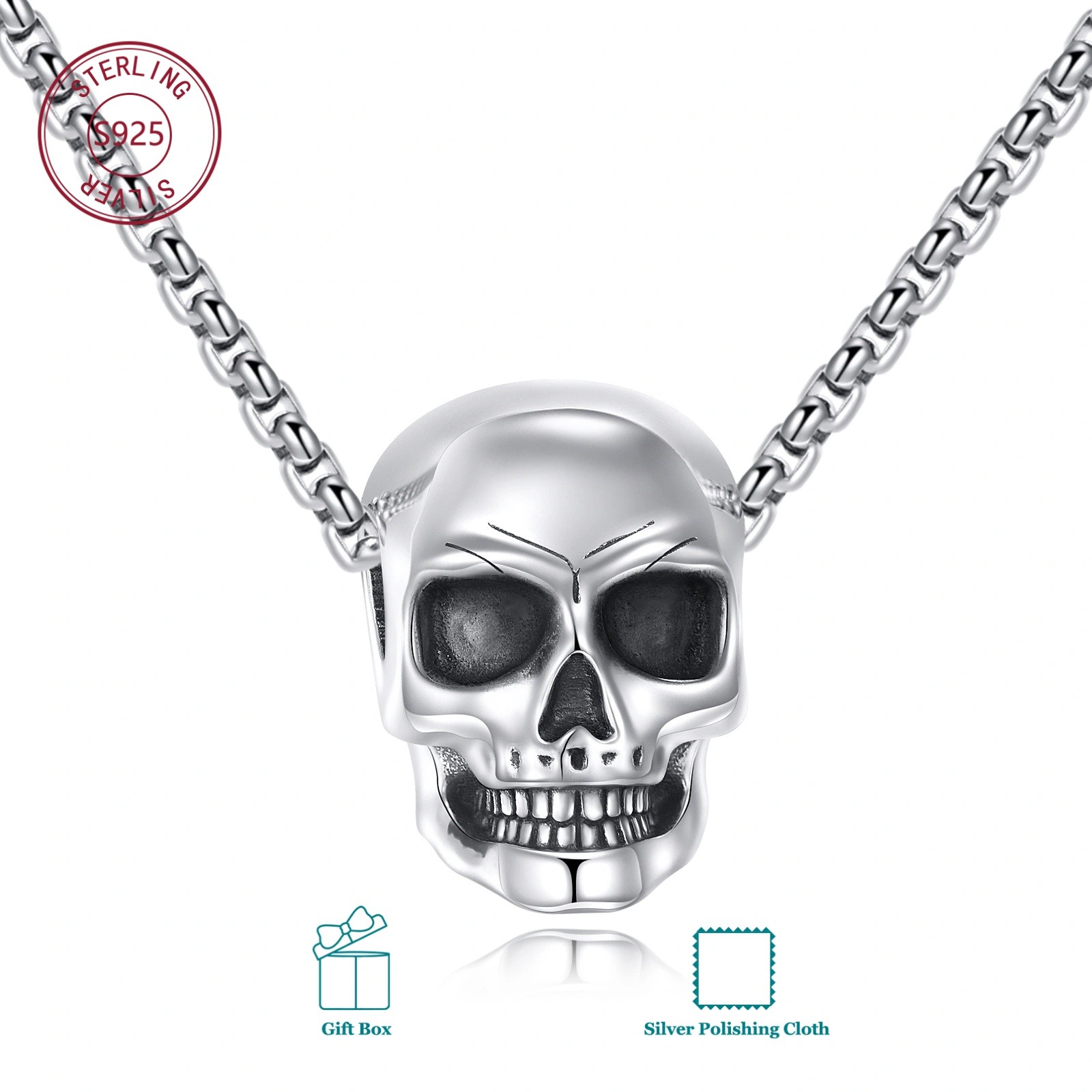 925 Sterling Silver Skull Necklace, Gothic Death Aesthetic, Suitable For And Daily Statement Wear, Women's Skin-friendly