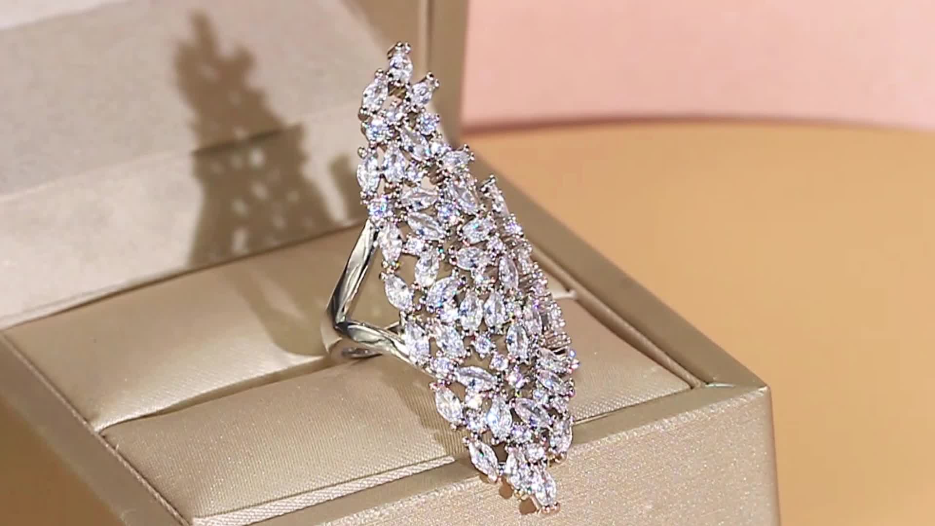 Women's Adjustable Sparkly Chunky Zirconia Pave Setting Ring