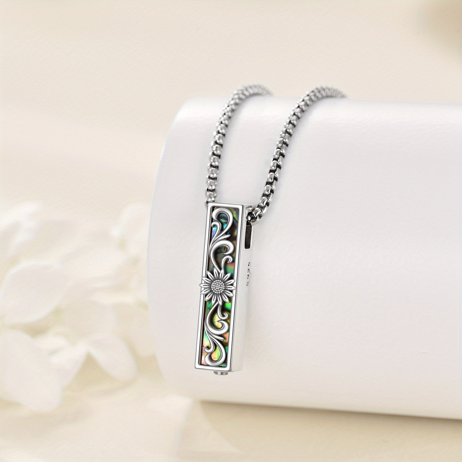 Sunflower Urn Necklace for Ashes, Sterling Silver Memorial Gift
