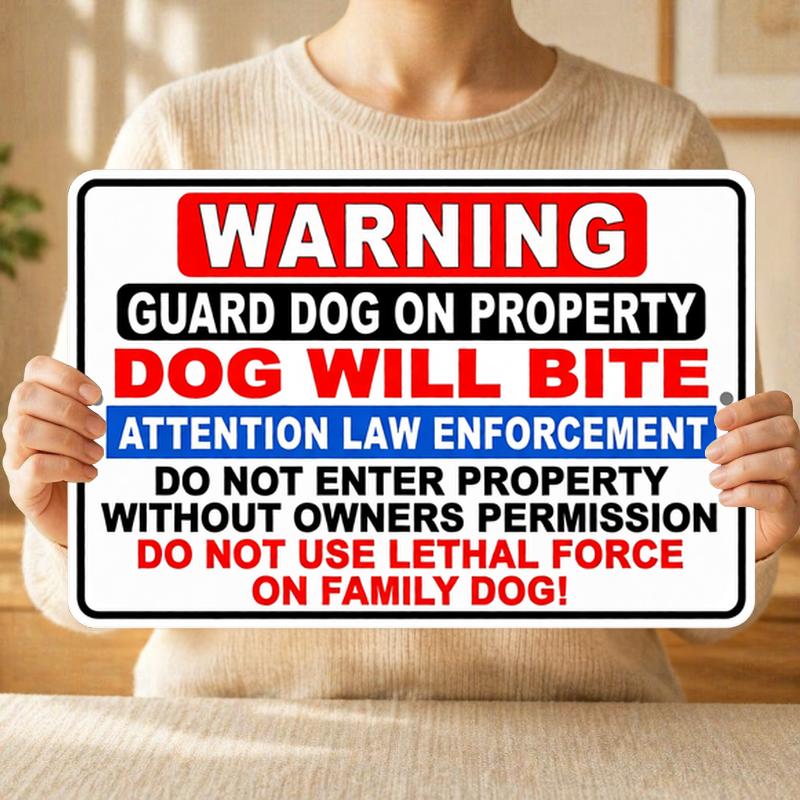 TEMU 1pc [2d Flat] Metal Sign Decorative Sign Metal Wall Sign Printed Dog Safety Warning Quote For Home Entrance, Yard, Garage & Store