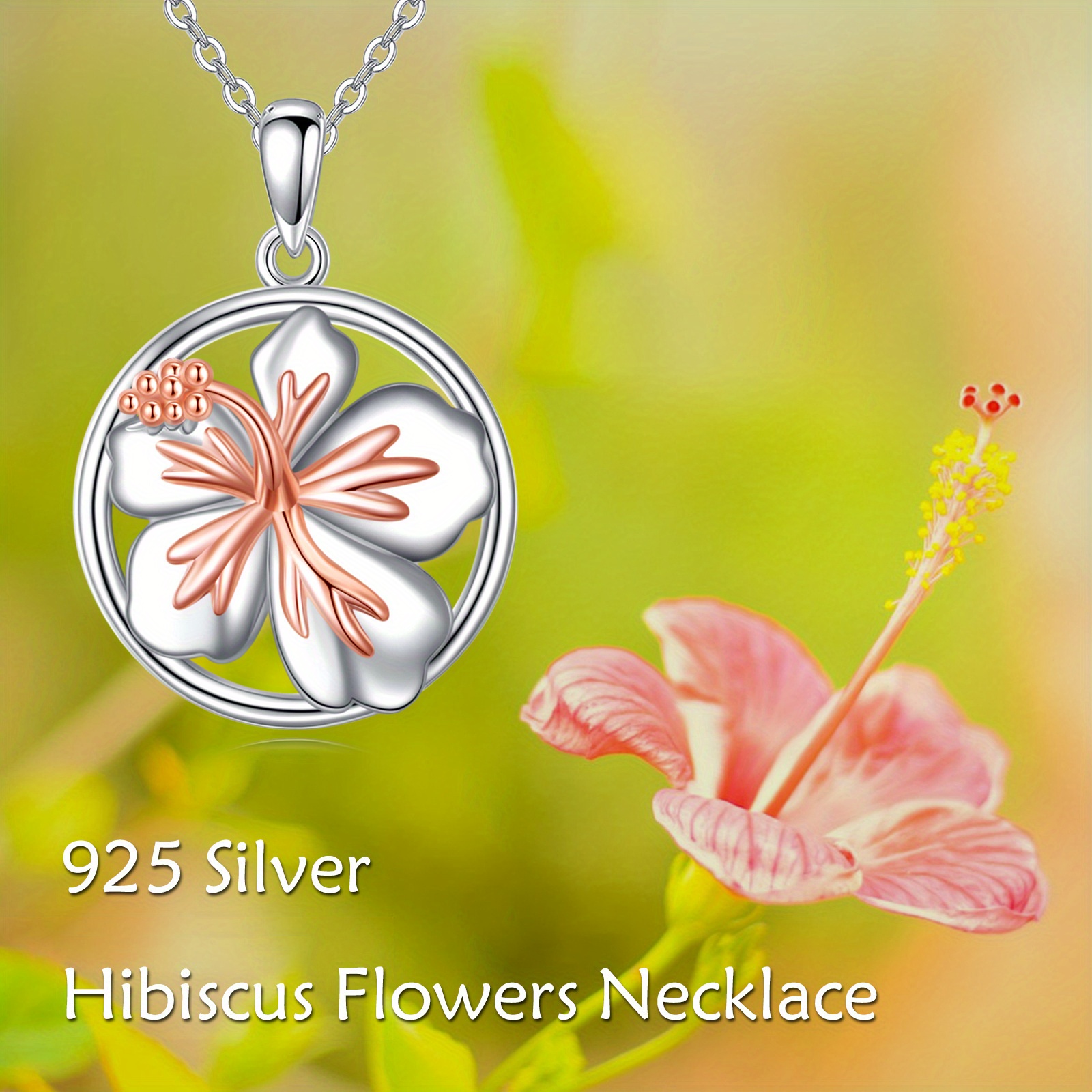 Women's 925 Sterling Silver Hibiscus Flower Pendant Necklace