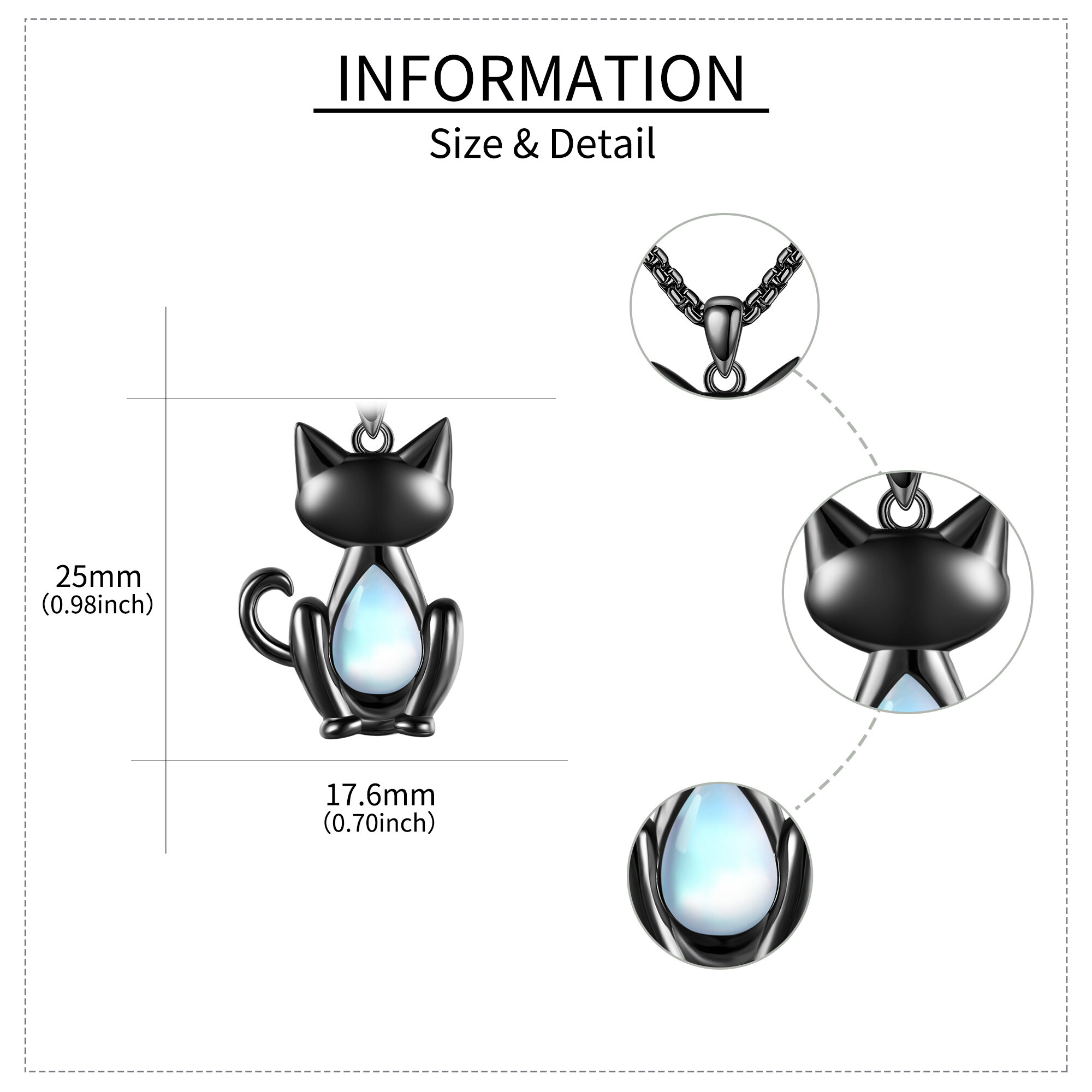 Women's 925 Sterling Silver Cat Moonstone Necklace, Retro Design